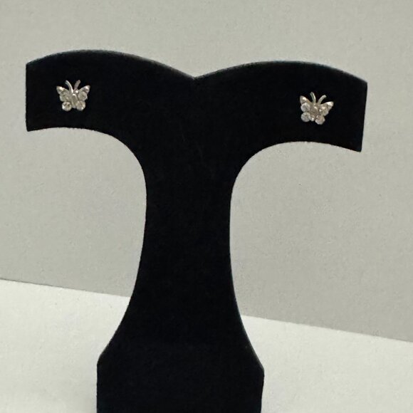 8.52mm Clear Butterfly Cz And Sterling Post Earrings - Picture 7 of 15